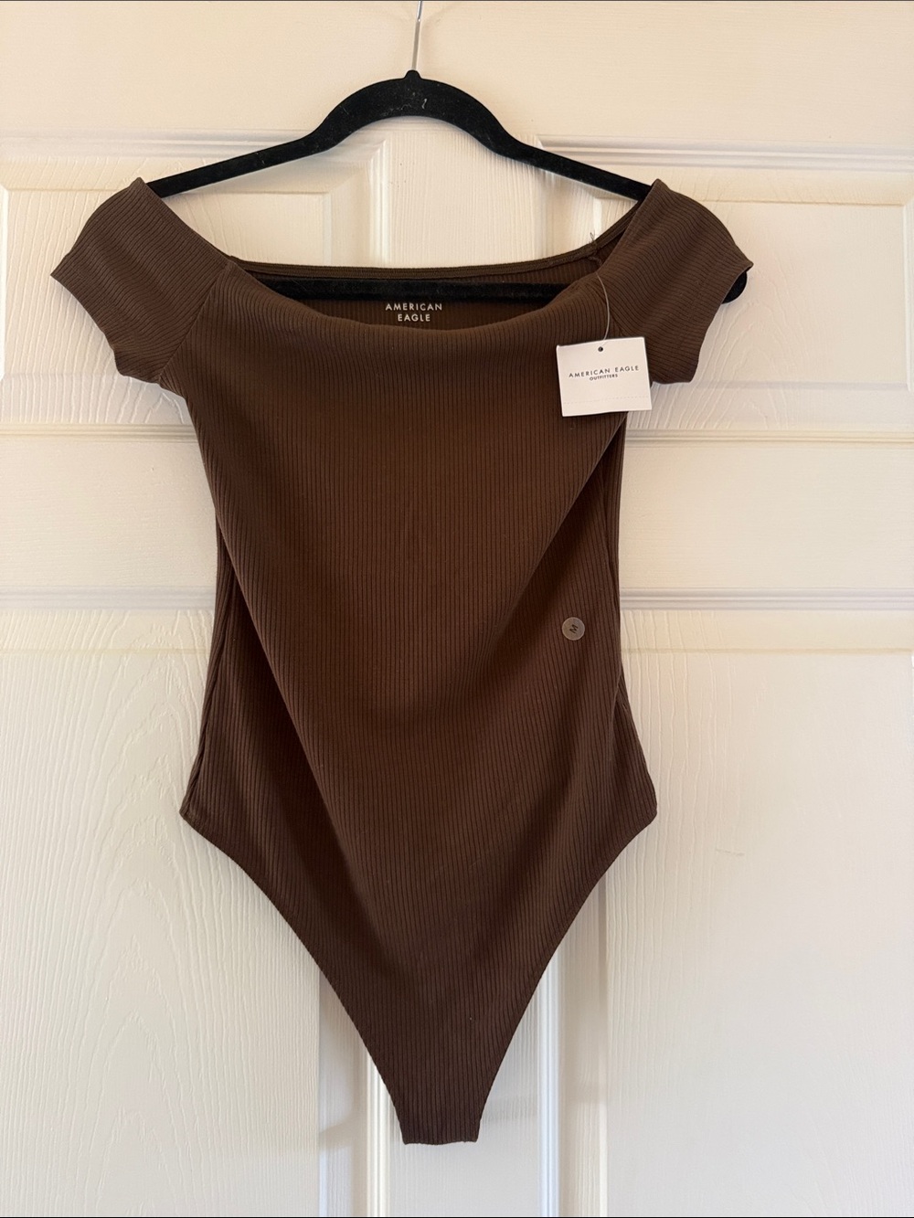 American Eagle Outfitters Brown Off-the-Shoulder Ribbed Bodysuit
